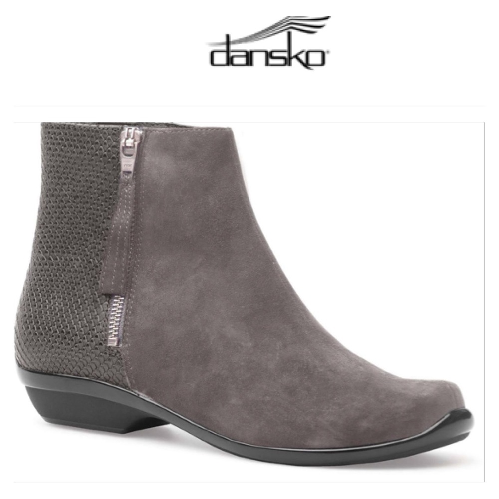 DANSKO OTIS Leather Suede Ankle Boots Bootie Shoe Size 38/7.5-8 Gray Reptile Zip